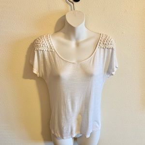 White Short Sleeve Top with Embellished Shoulders